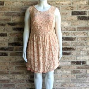 Pink with off white lace over lay dress